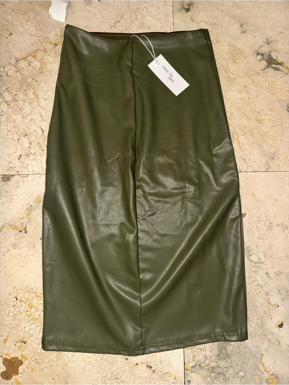 Olive Green Faux Leather Pencil Skirt for Women